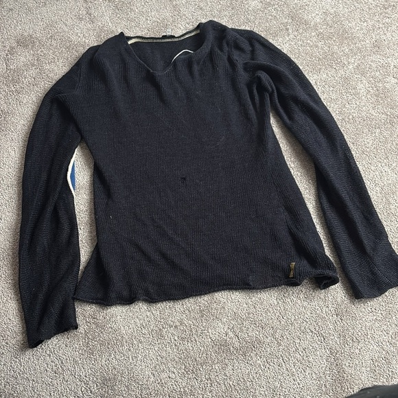 Armani Jeans Navy black contrast Futuristic Linen Mesh long sleeve Sweater XXL - Picture 8 of 15